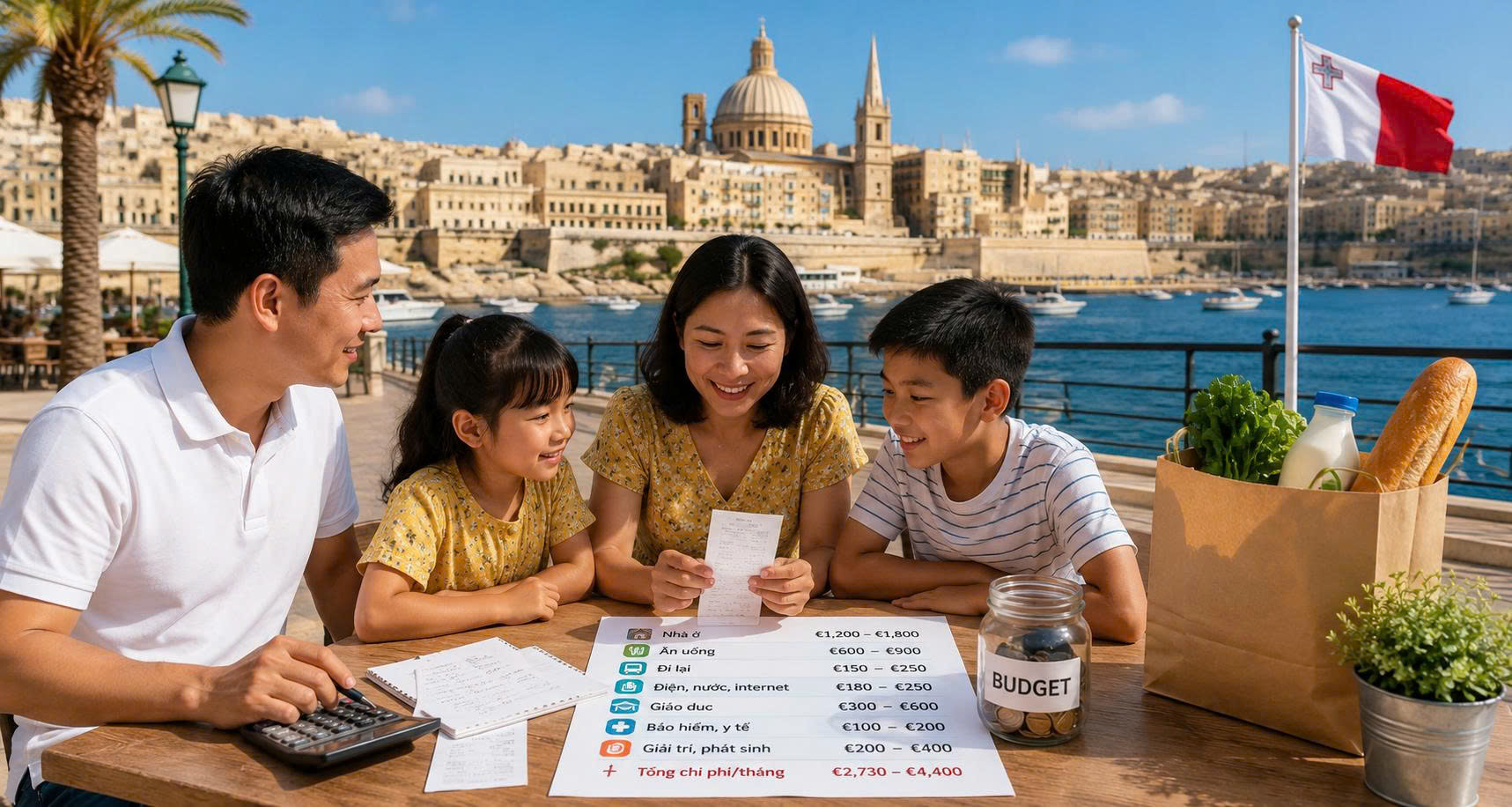 Chi Phí Sinh Hoạt Tại Malta: Gia Đình Việt 4 Người Cần Bao Nhiêu?